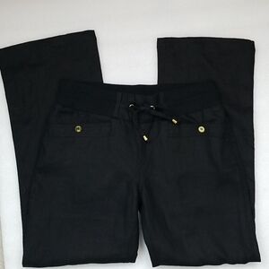 NWT Bebe Monica Black Linen Drawstring Straight Leg Pants